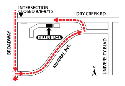 Construction Broadway & Dry Creek Road Detour Map